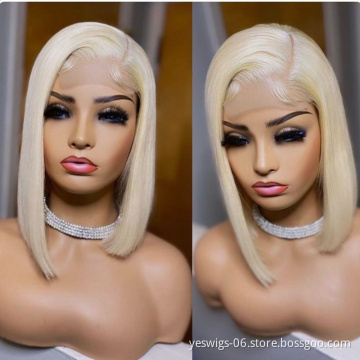 Wholesale 1b/613 Pink Blue Virgin Brazilian Human Hair Short Bob Wig Vendors Transparent HD Ombre Color Lace Front Bob Style Wig